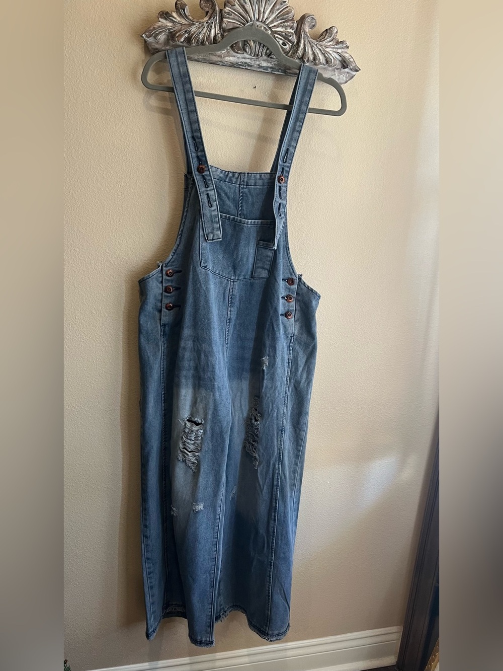 Women’s Distressed Denim Overall Dress - Blue